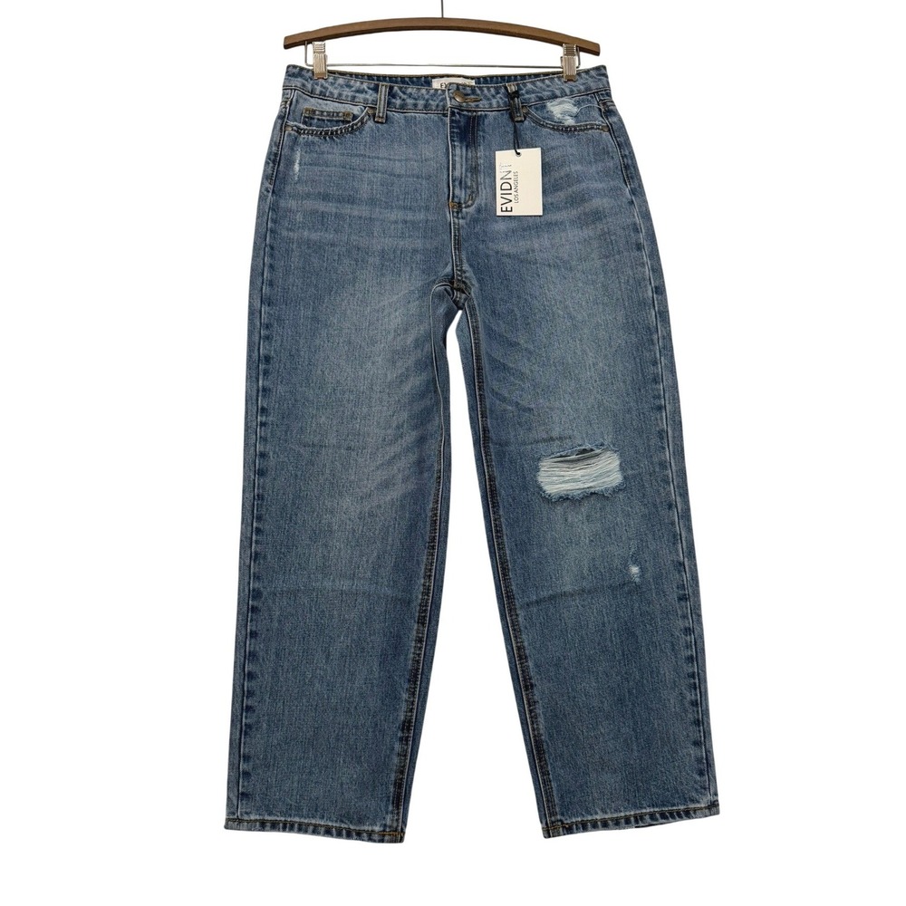 EVIDNT NWT Malibu‎ Girlfriend Distressed Straight Leg Jeans Medium Wash Size 28